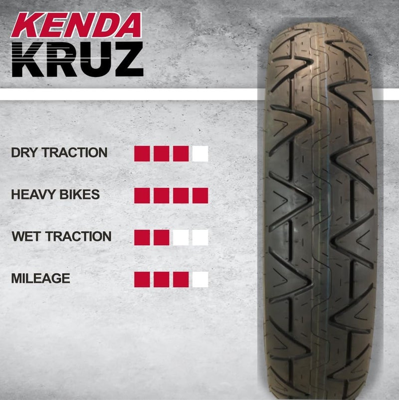 KENDA إطار دراجة نارية أمامي كروز K673 100/90-19 (57H) - بيس بلاي، بدون أنبوب، معتمد من DOT، إطار كروزر عالي الأميال مع قبضة ممتازة وثبات، (100-90 19 57H) يشمل سلسلة مفاتيح - Image 3